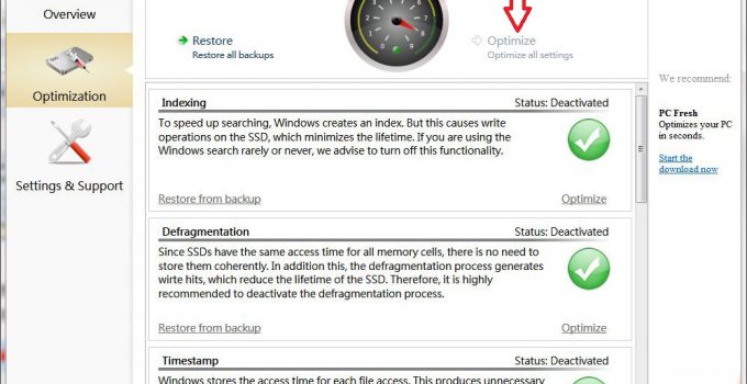 SSD Fresh - SSD優化軟體設定一鍵搞定
