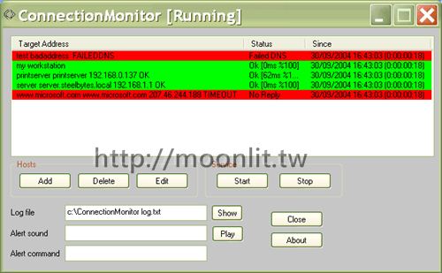 網站監控軟體 ConnectionMonitor (幫您監測網站是否斷線)